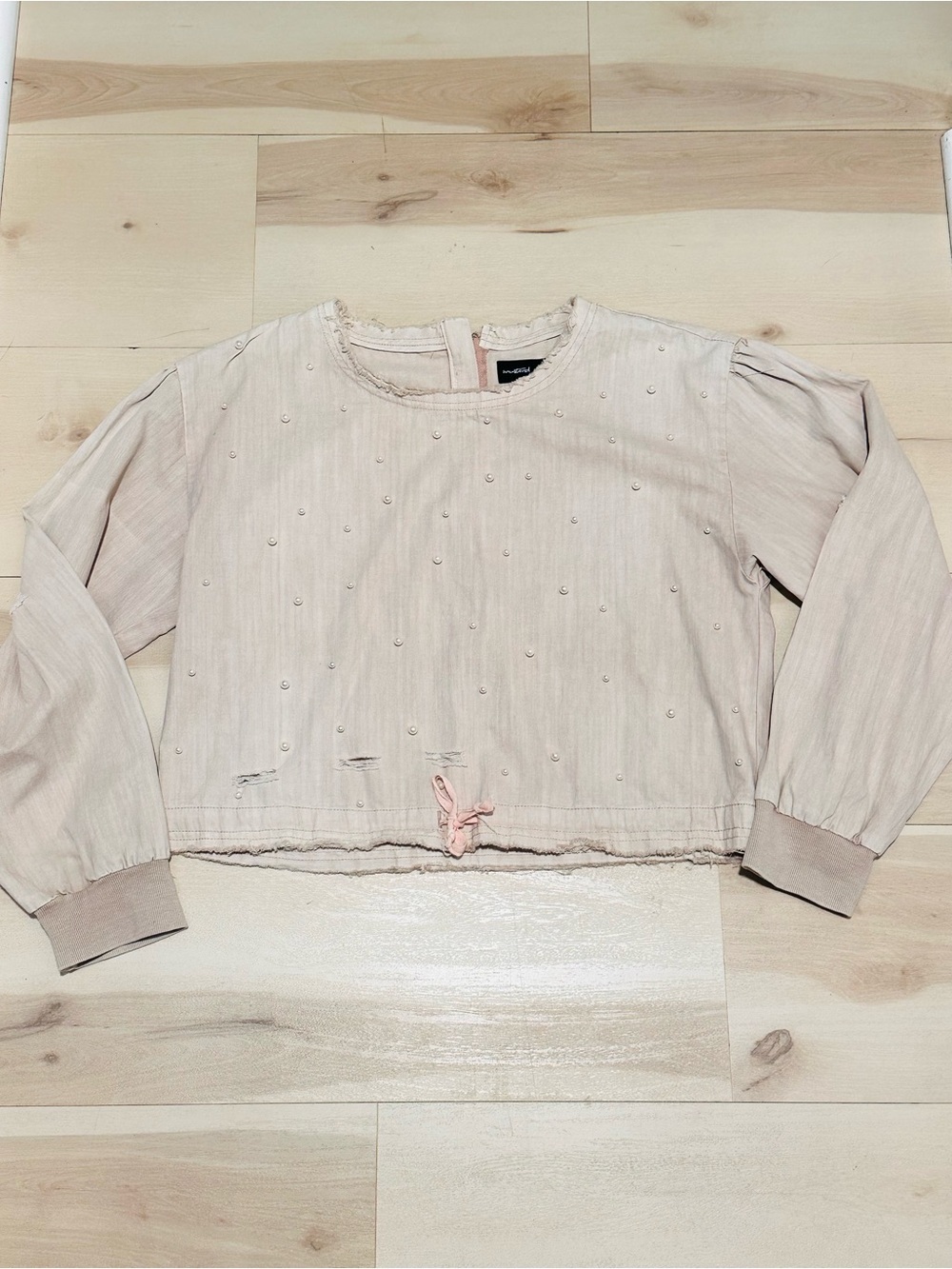 Mustard Seed distressed cropped top L pearls Ivory, Cream Cottagecore Boho-chic